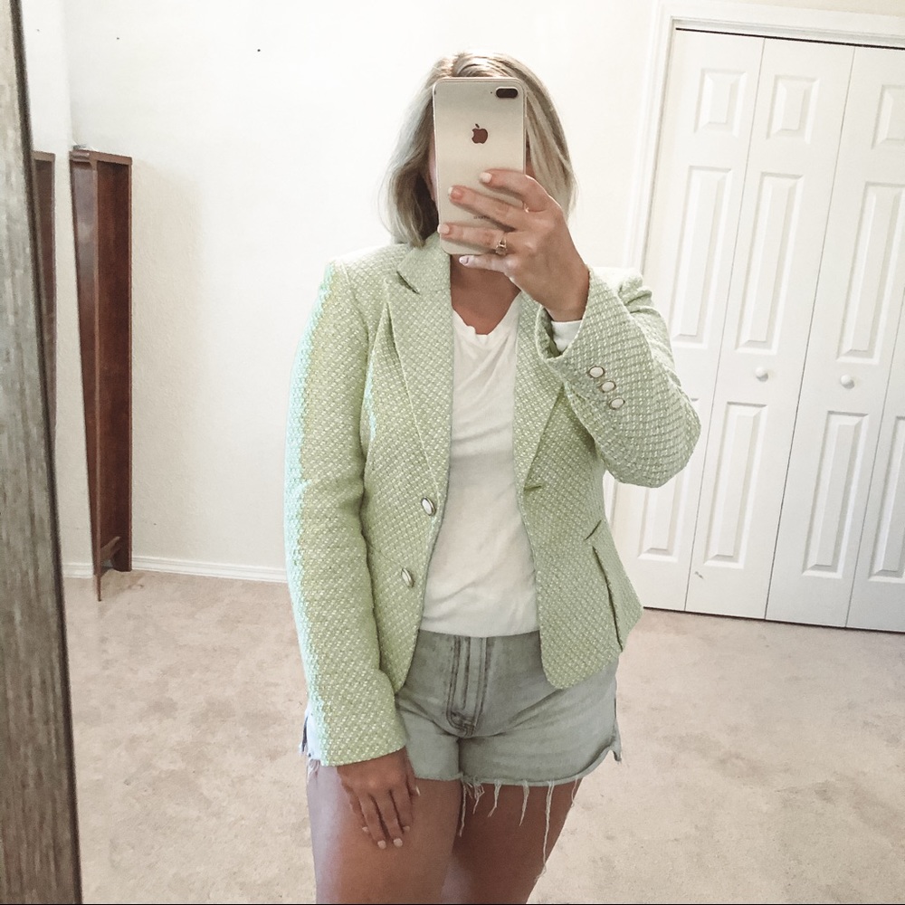 Antonio Melani Green Tweed Blazer Jacket Size 4